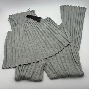 House of Harlow 1960 Silver Shimmer Ribbed Flared Pants and Tank Set